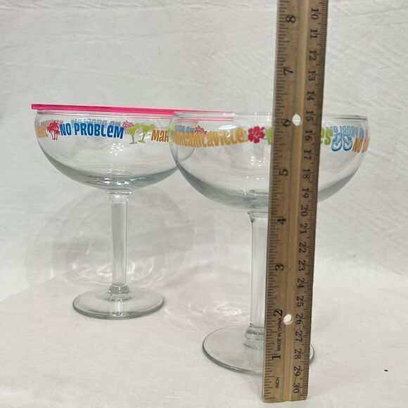 Margaritaville Glasses 12 Ounce Each Set 2 6 1/4 In Tall 5 In Round Jimmy Buffet - Picture 4 of 7
